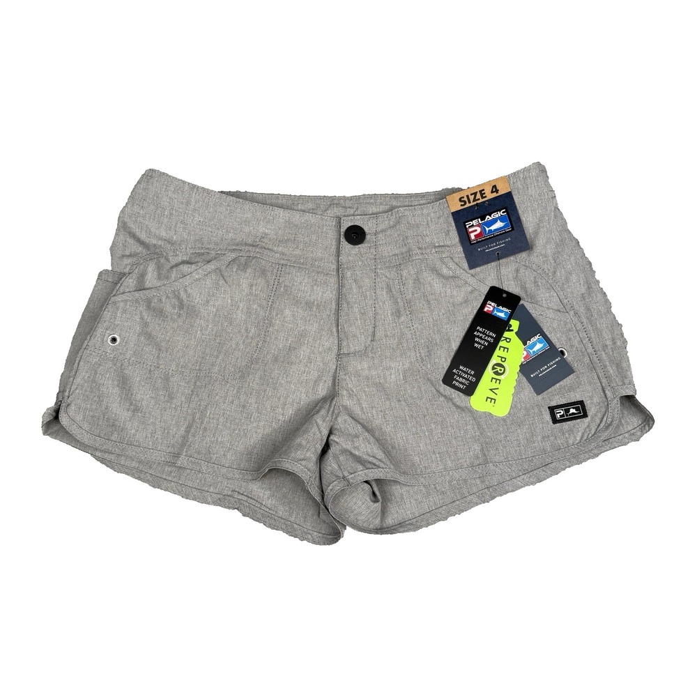 Pelagic Deep Sea Board‎ Shorts Womens Size 4 Gray Fish Print Water Activated NWT